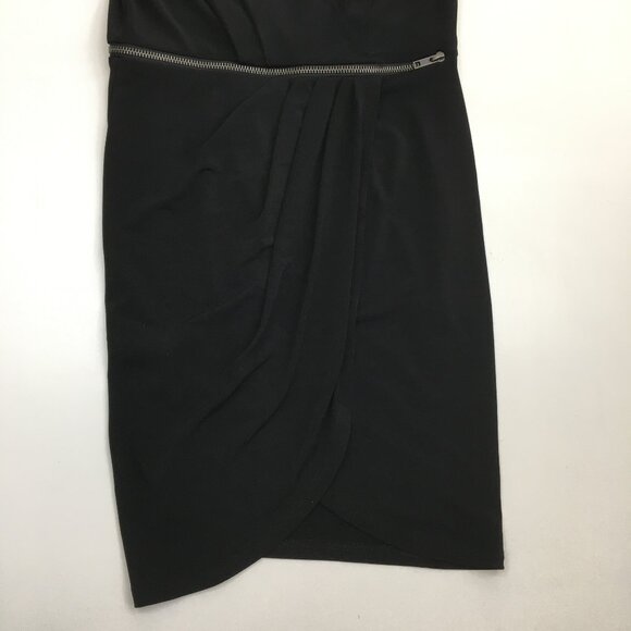 BCBGENERATION Black Zipper Bust Ruching Tulip Overlay Hem Top - Picture 5 of 13